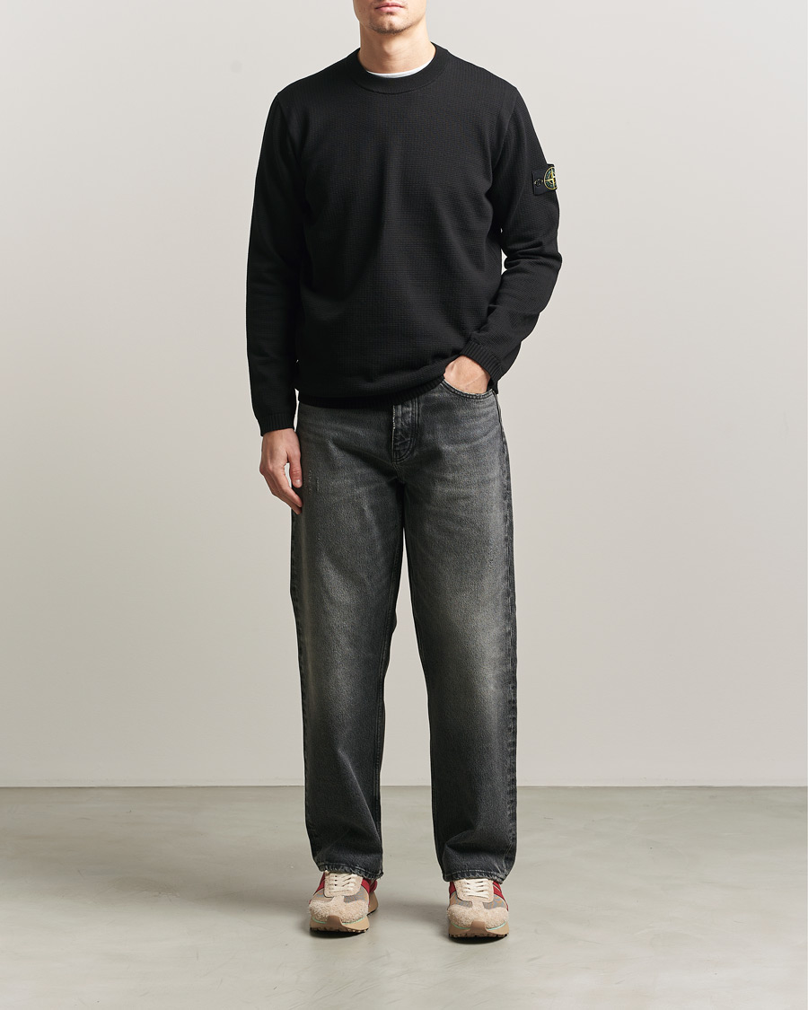 Hombres | Jerséis y prendas de punto | Stone Island | Micro Stitch Soft Organic Cotton Crewneck Black