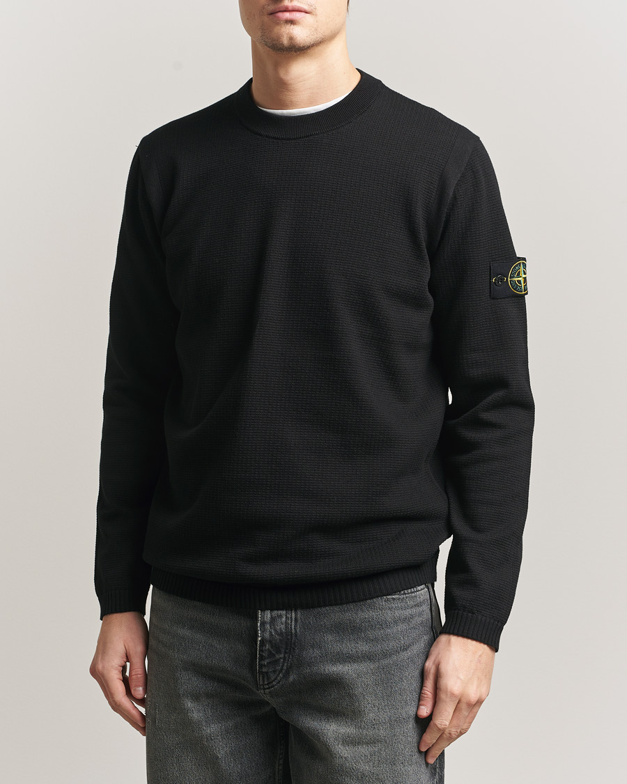 Hombres | Jerséis y prendas de punto | Stone Island | Micro Stitch Soft Organic Cotton Crewneck Black