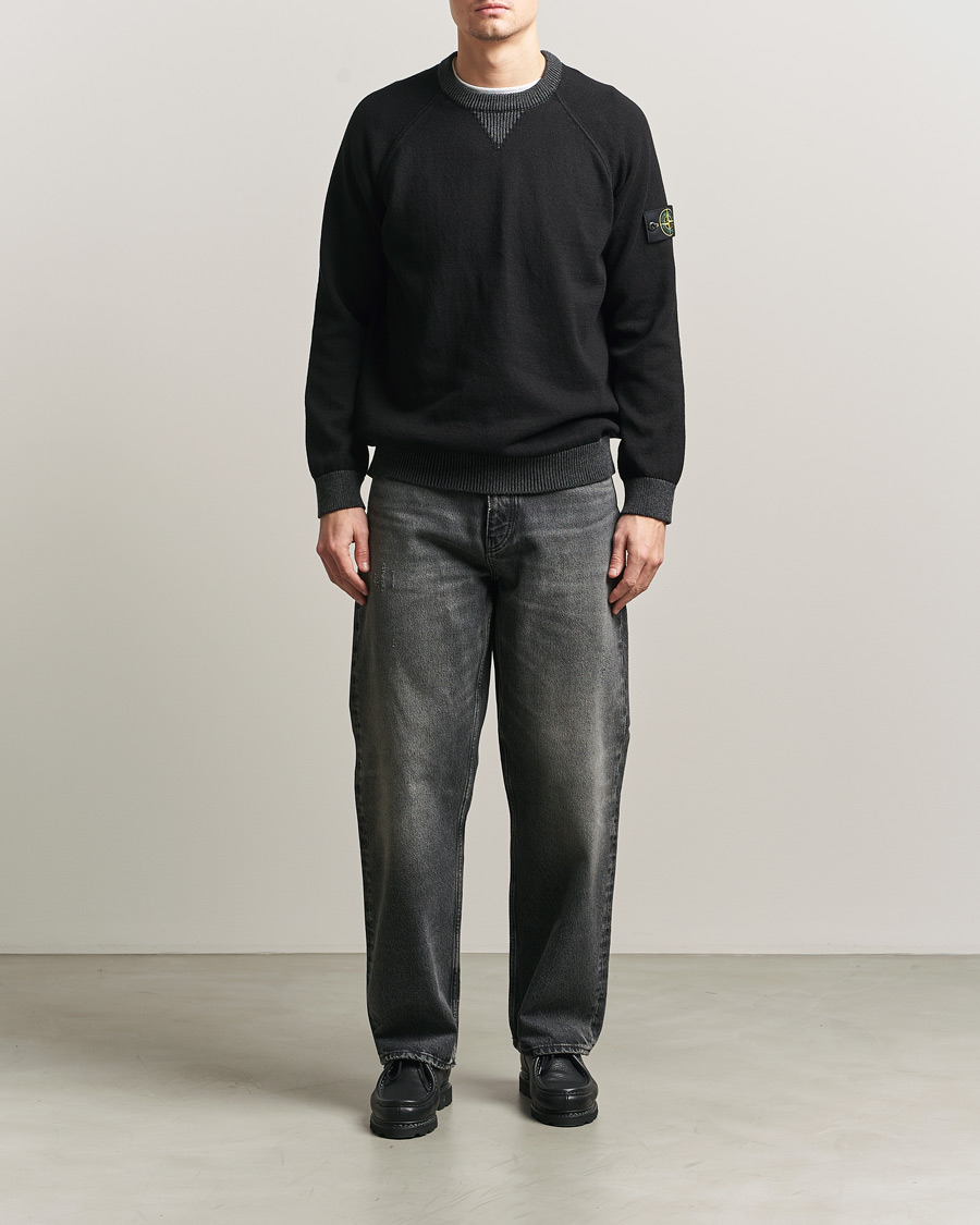 Hombres | Jerséis y prendas de punto | Stone Island | Raw Hand Organic Cotton Raglan Crewneck Black
