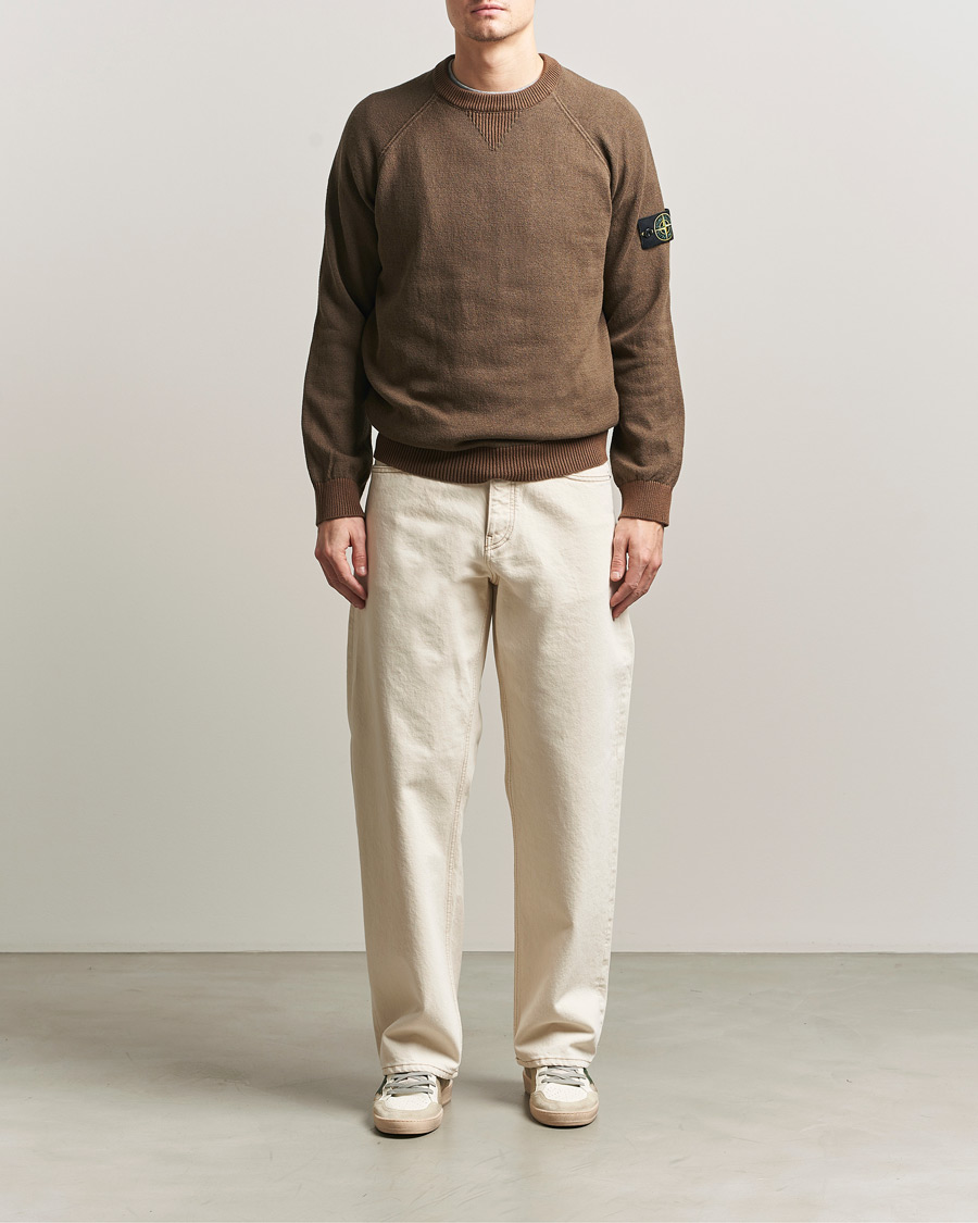 Hombres | Jerséis y prendas de punto | Stone Island | Raw Hand Organic Cotton Raglan Crewneck Umber
