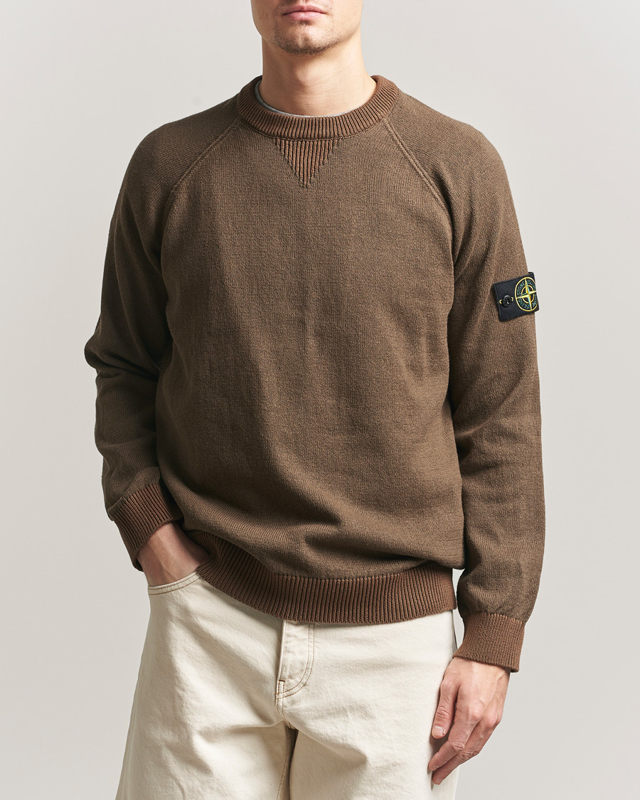 Hombres | Jerséis y prendas de punto | Stone Island | Raw Hand Organic Cotton Raglan Crewneck Umber