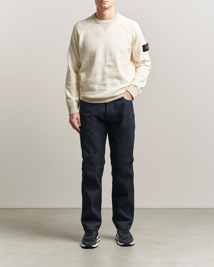 Hombres | Jerséis y prendas de punto | Stone Island | Raw Hand Organic Cotton Raglan Crewneck Ivory