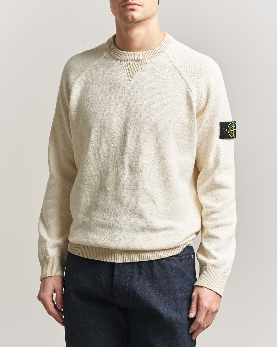 Hombres | Jerséis y prendas de punto | Stone Island | Raw Hand Organic Cotton Raglan Crewneck Ivory