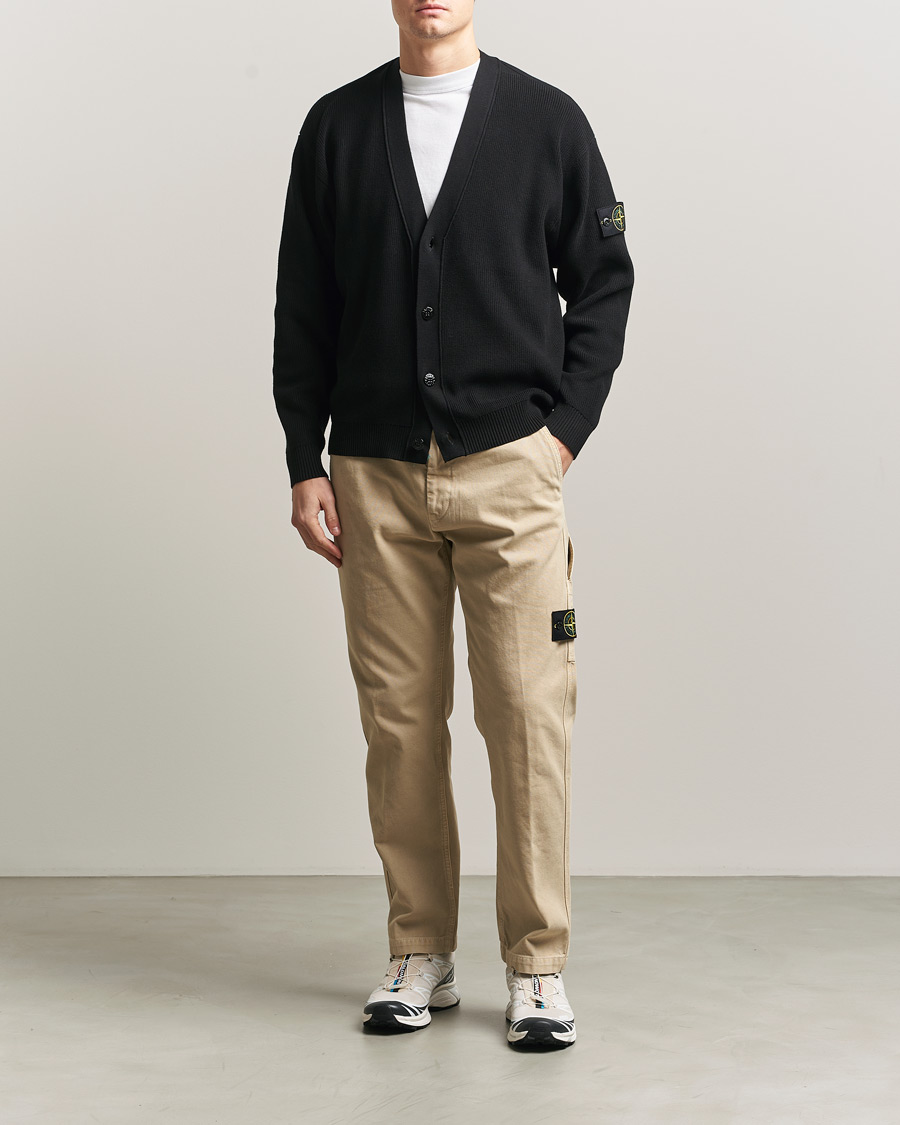 Hombres | Jerséis y prendas de punto | Stone Island | Ribbed Soft Organic Cotton Cardigan Black