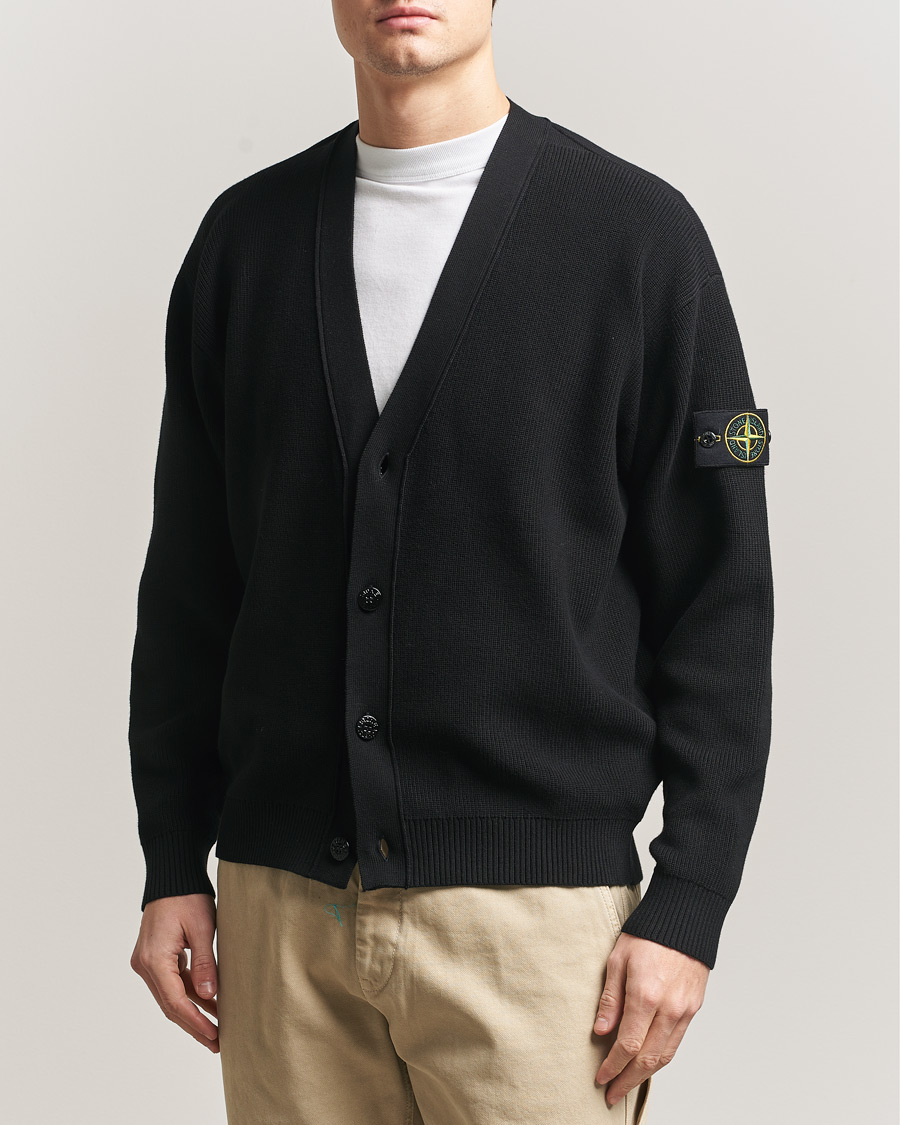 Hombres | Jerséis y prendas de punto | Stone Island | Ribbed Soft Organic Cotton Cardigan Black