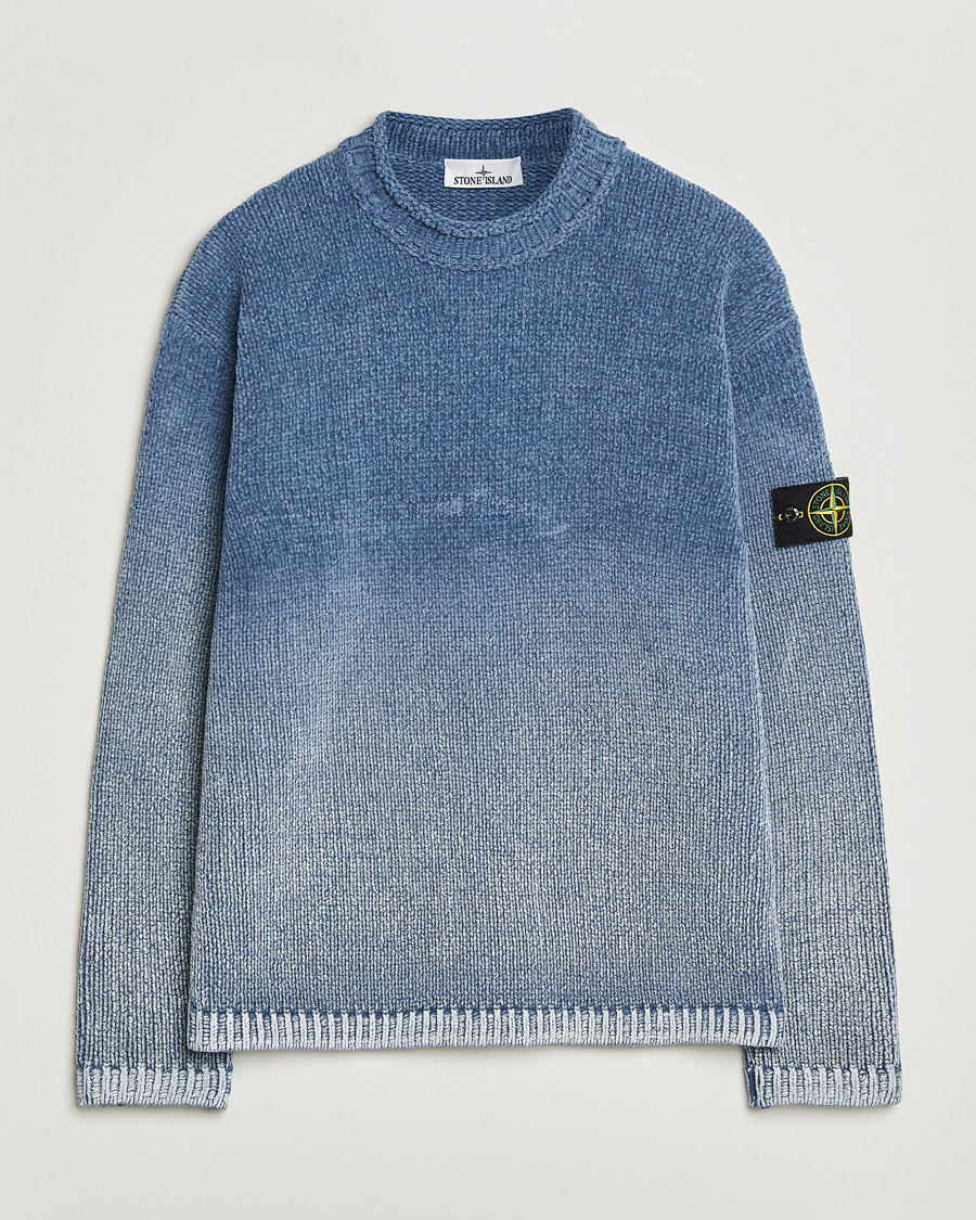 Hombres | Jerséis y prendas de punto | Stone Island | Cotton Chenille Degrade Print Crewneck Dark Blue