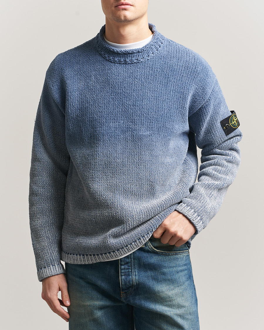 Hombres | Jerséis y prendas de punto | Stone Island | Cotton Chenille Degrade Print Crewneck Dark Blue