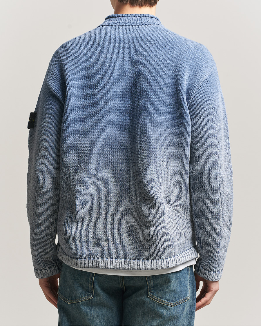 Hombres | Jerséis y prendas de punto | Stone Island | Cotton Chenille Degrade Print Crewneck Dark Blue