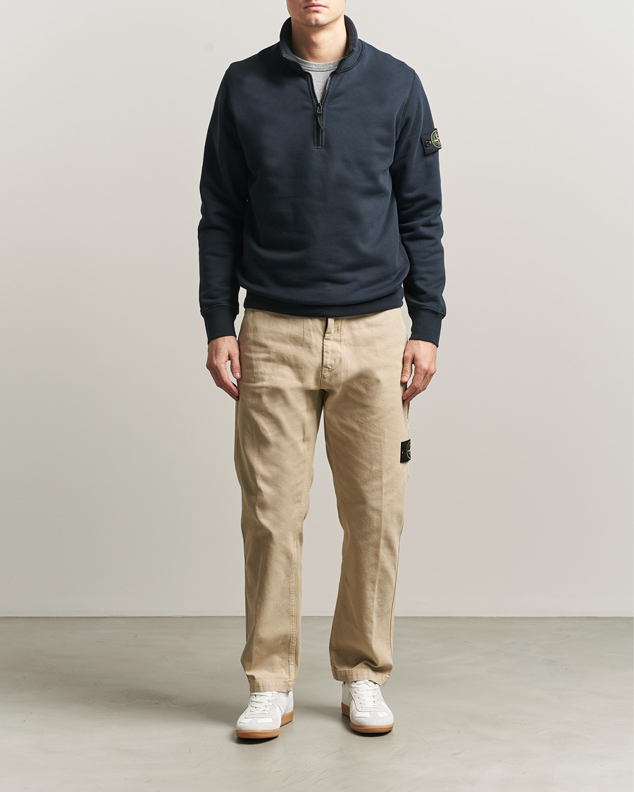 Hombres | Jerséis y prendas de punto | Stone Island | Garment Dyed Fleece Half Zip Navy