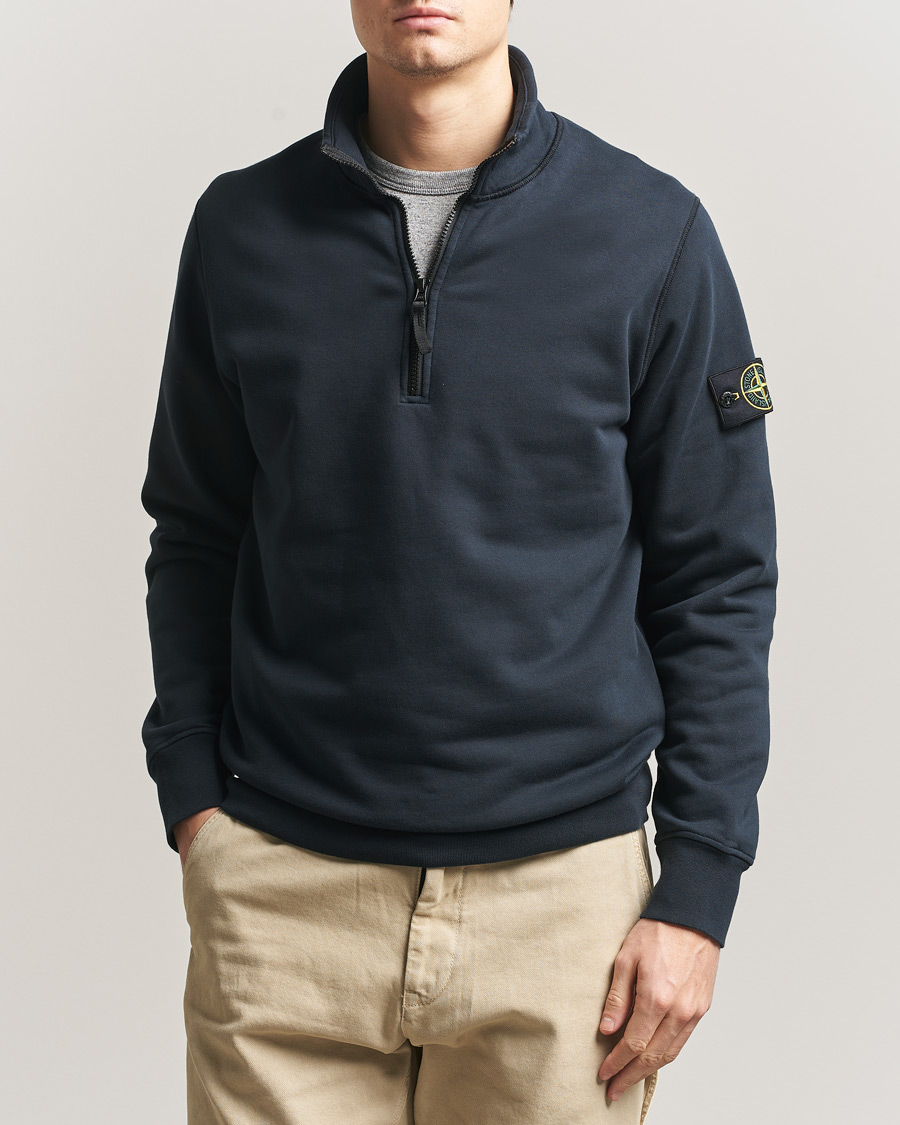 Hombres | Jerséis y prendas de punto | Stone Island | Garment Dyed Fleece Half Zip Navy