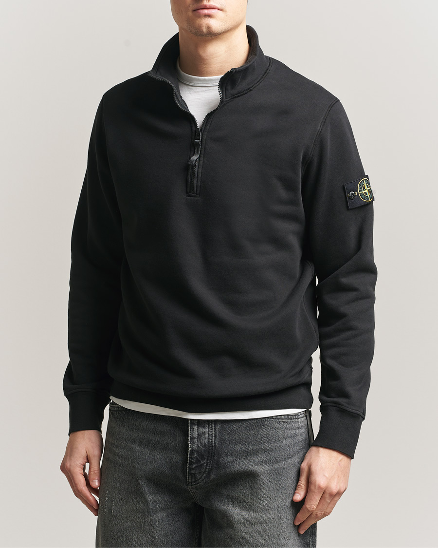 Hombres | Jerséis y prendas de punto | Stone Island | Garment Dyed Fleece Half Zip Black