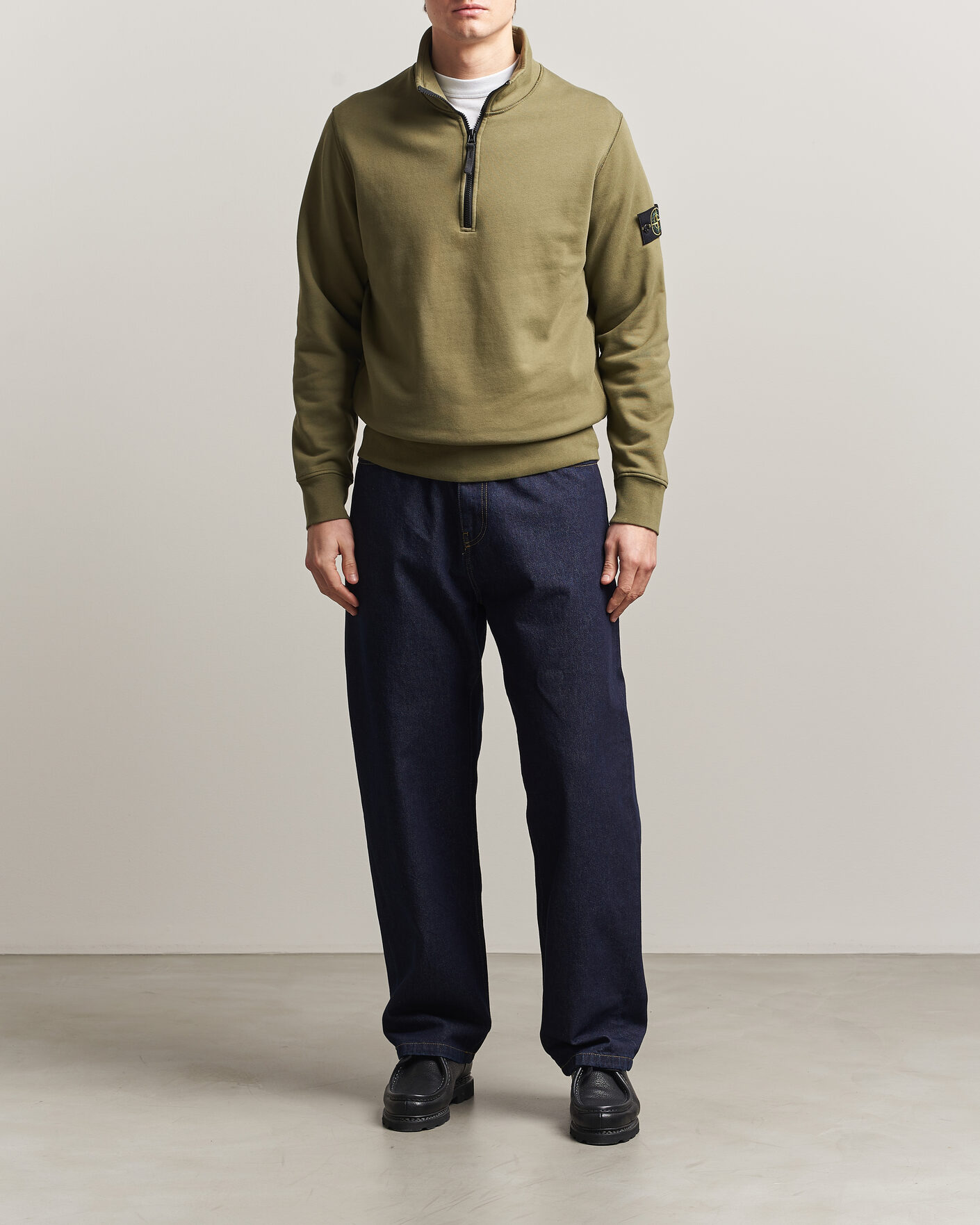 Hombres | Jerséis y prendas de punto | Stone Island | Garment Dyed Fleece Half Zip Military Green