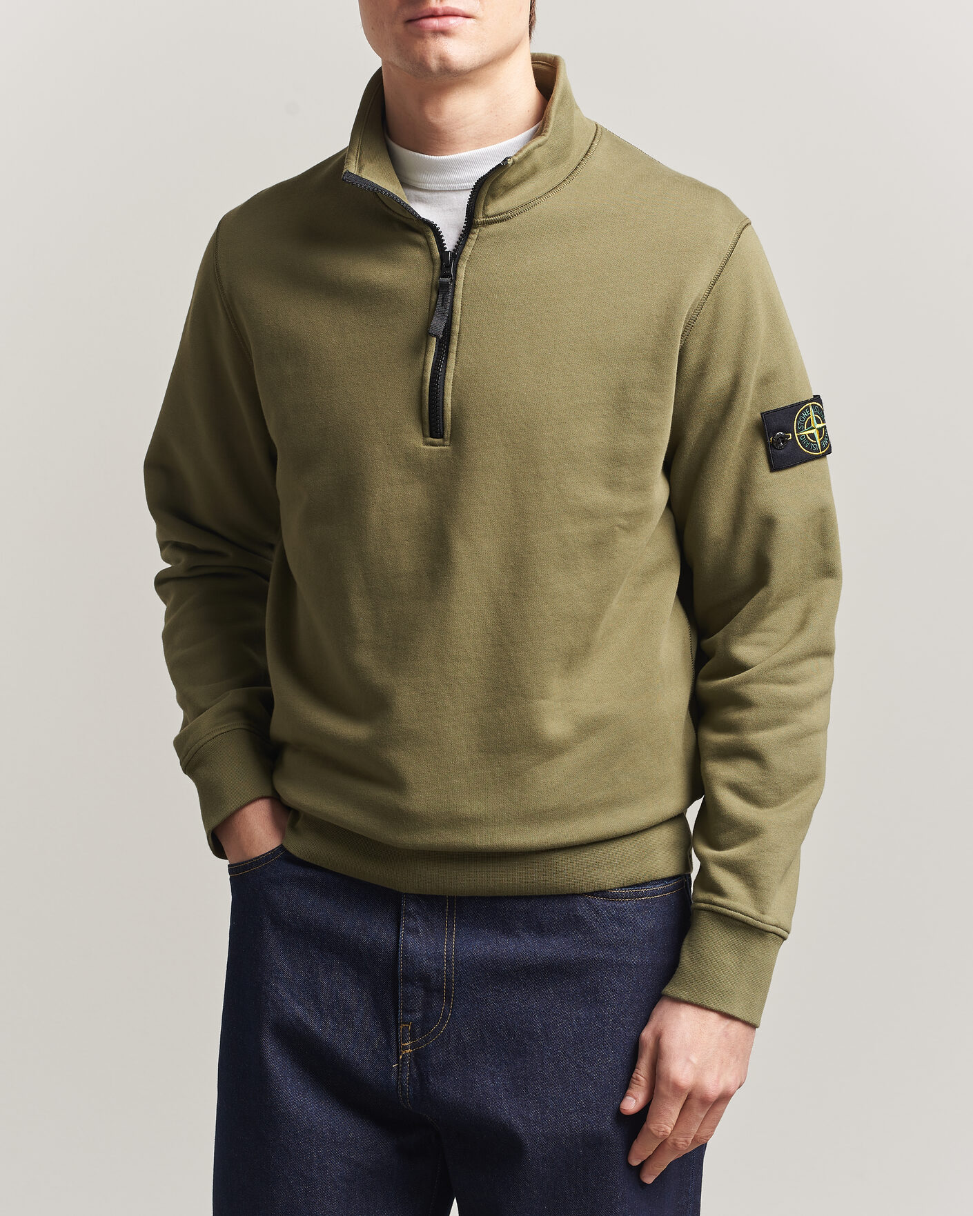Hombres | Jerséis y prendas de punto | Stone Island | Garment Dyed Fleece Half Zip Military Green
