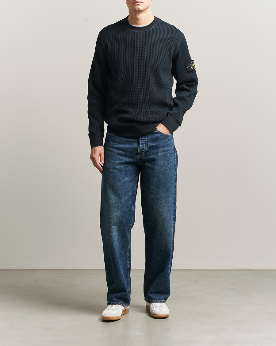 Hombres | Jerséis y prendas de punto | Stone Island | Organic Cotton Waffle Fleece Sweatshirt Navy