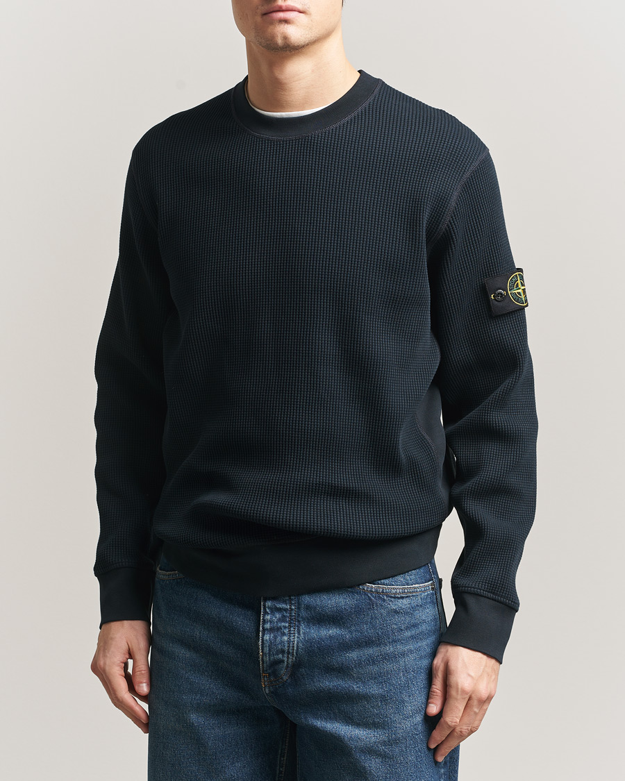 Hombres | Jerséis y prendas de punto | Stone Island | Organic Cotton Waffle Fleece Sweatshirt Navy