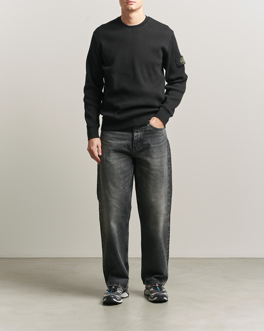 Hombres | Jerséis y prendas de punto | Stone Island | Organic Cotton Waffle Fleece Sweatshirt Black