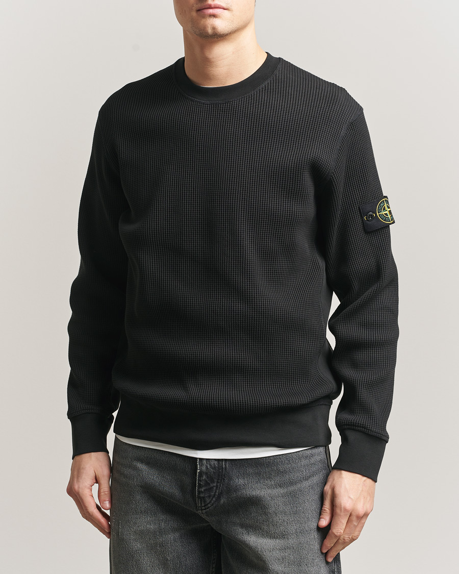 Hombres | Jerséis y prendas de punto | Stone Island | Organic Cotton Waffle Fleece Sweatshirt Black