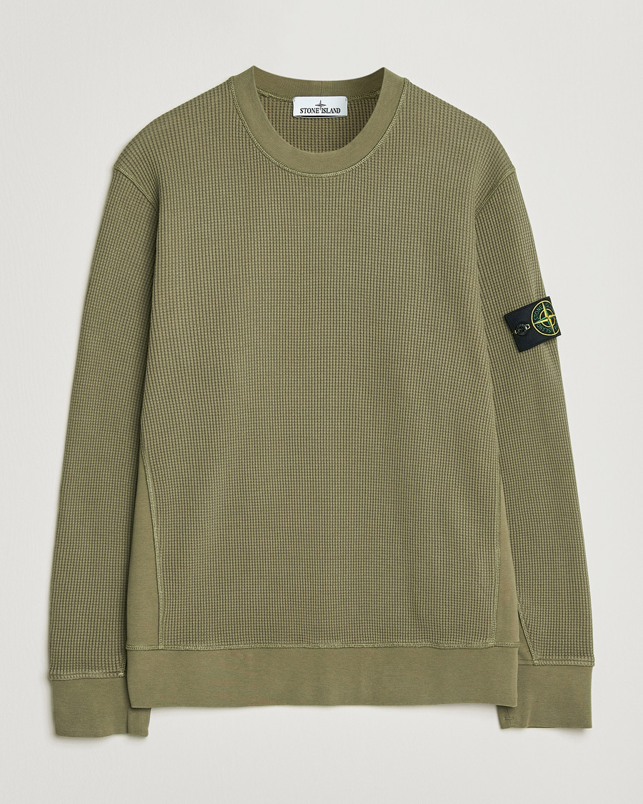 Hombres | Jerséis y prendas de punto | Stone Island | Organic Cotton Waffle Fleece Sweatshirt Military
