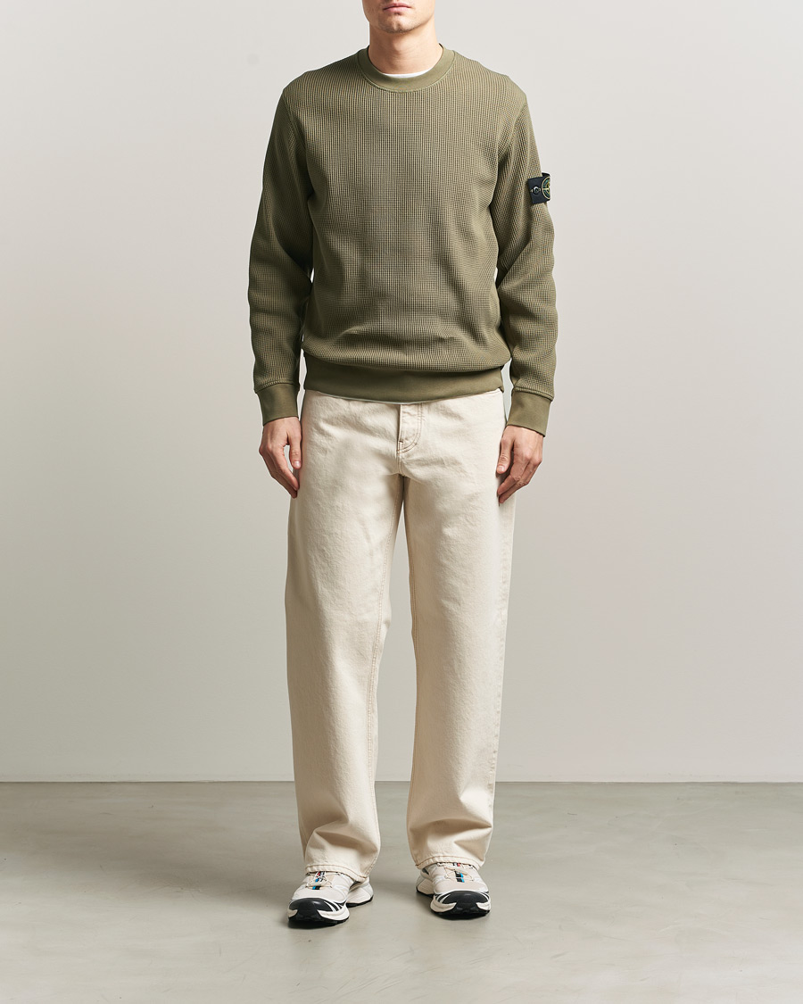 Hombres | Jerséis y prendas de punto | Stone Island | Organic Cotton Waffle Fleece Sweatshirt Military