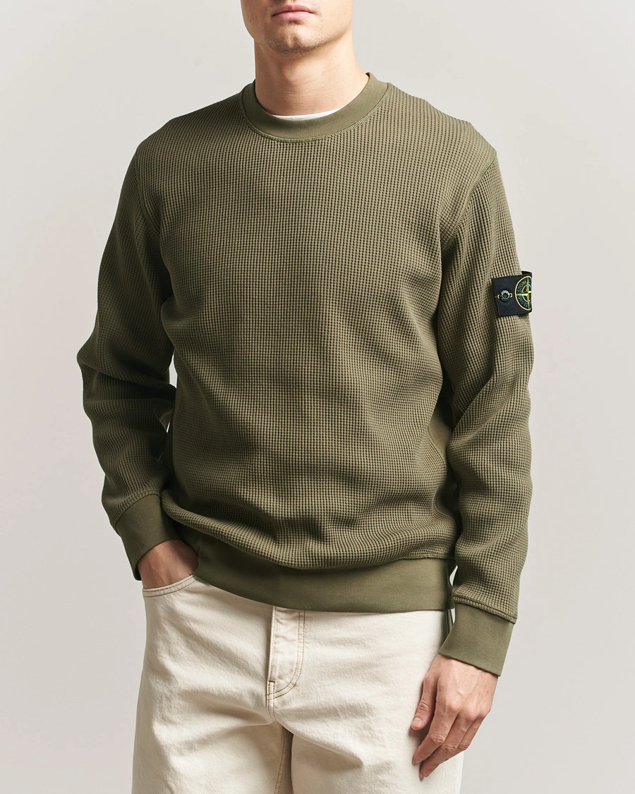 Hombres | Jerséis y prendas de punto | Stone Island | Organic Cotton Waffle Fleece Sweatshirt Military