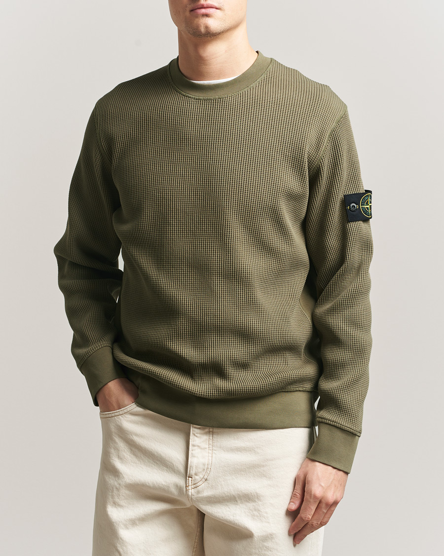 Hombres | Jerséis y prendas de punto | Stone Island | Organic Cotton Waffle Fleece Sweatshirt Military