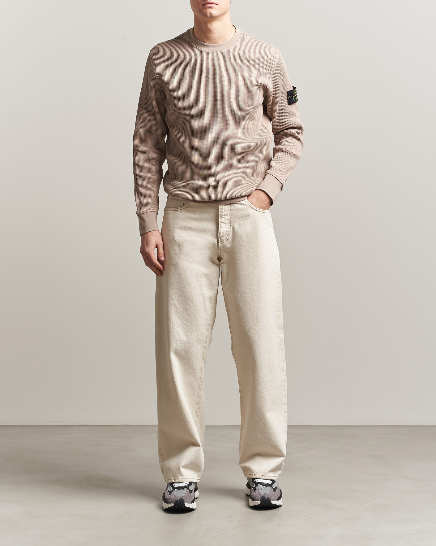 Hombres | Jerséis y prendas de punto | Stone Island | Organic Cotton Waffle Fleece Sweatshirt Desert