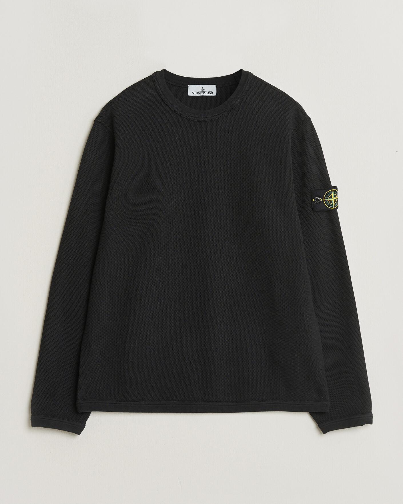 Hombres | Jerséis y prendas de punto | Stone Island | Mesh Stitch Organic Cotton Fleece Crewneck Black