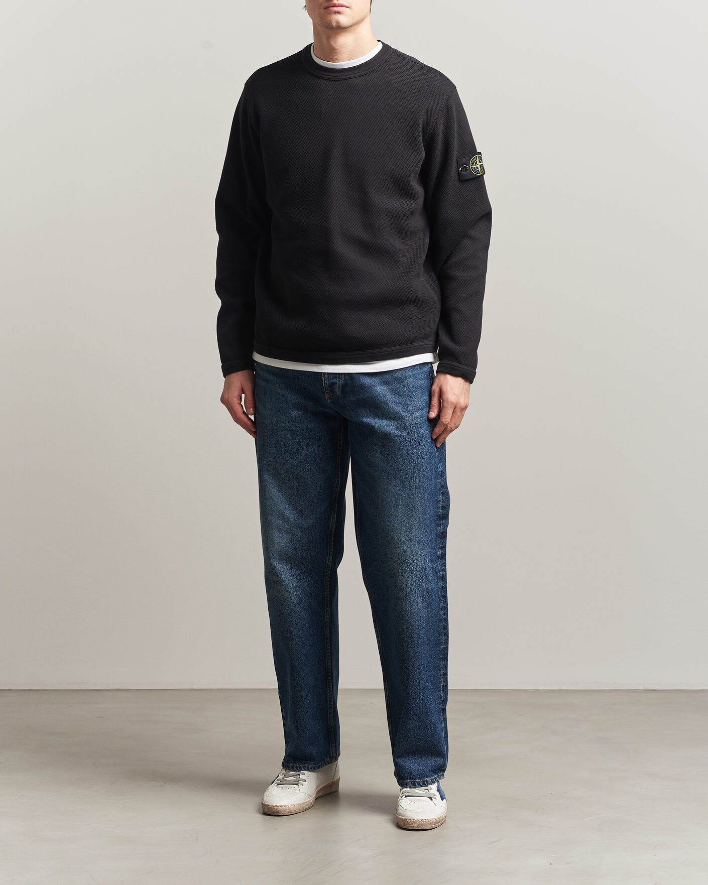 Hombres | Jerséis y prendas de punto | Stone Island | Mesh Stitch Organic Cotton Fleece Crewneck Black
