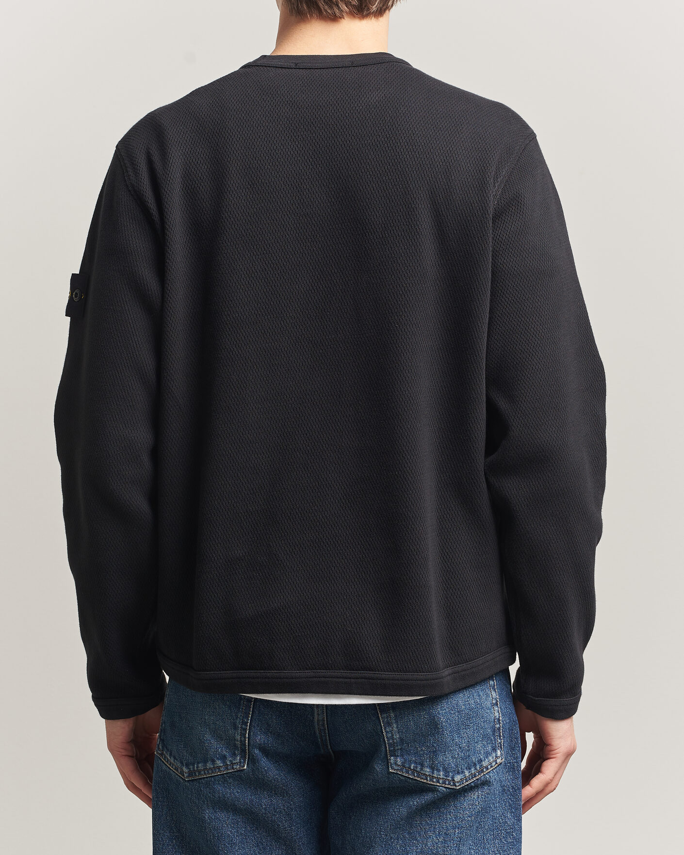 Hombres | Jerséis y prendas de punto | Stone Island | Mesh Stitch Organic Cotton Fleece Crewneck Black