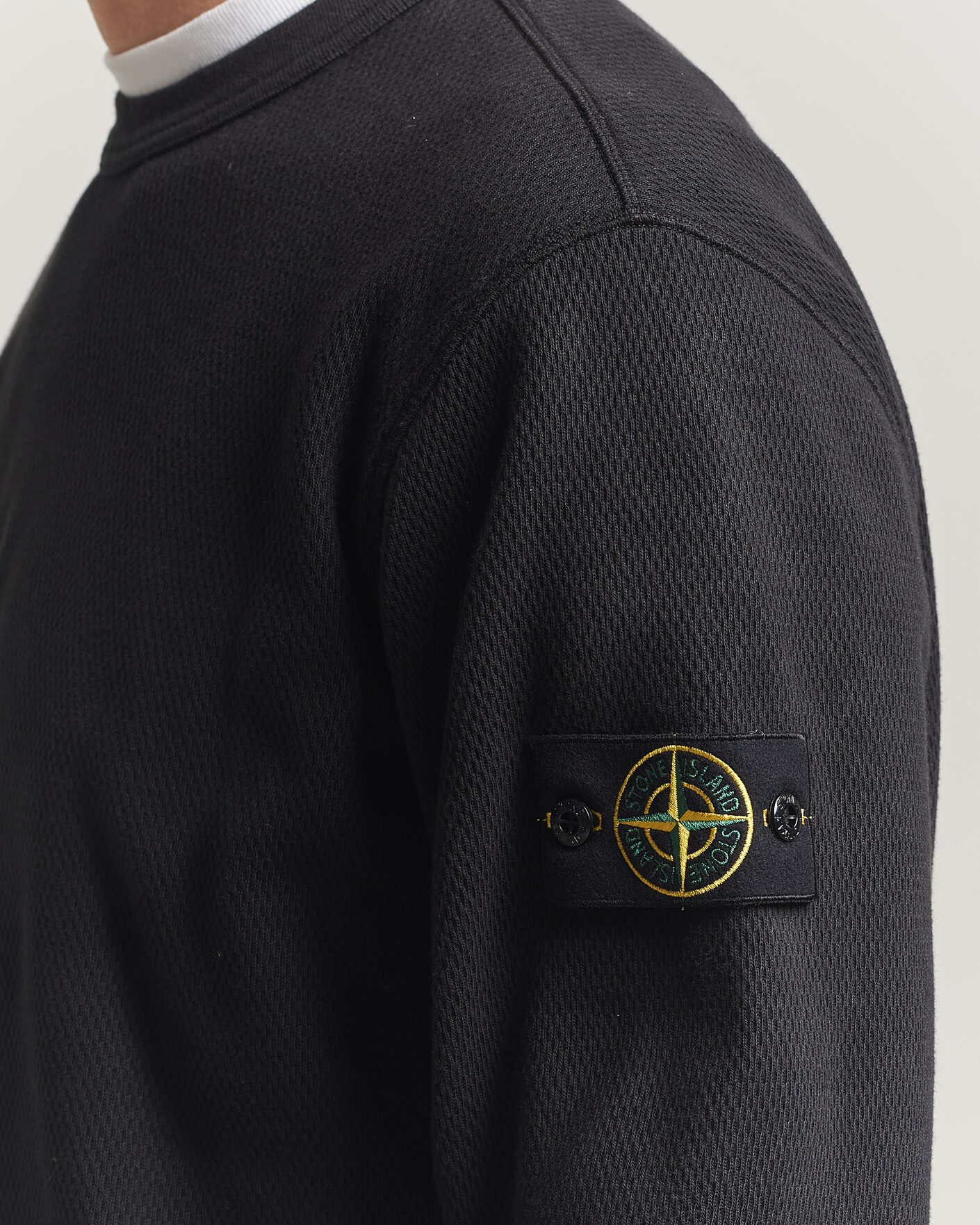 Hombres | Jerséis y prendas de punto | Stone Island | Mesh Stitch Organic Cotton Fleece Crewneck Black