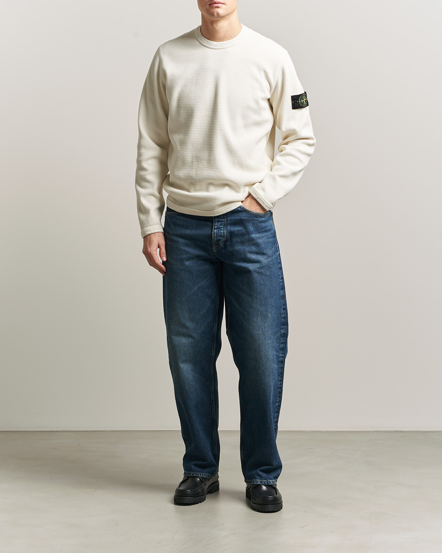 Hombres | Jerséis y prendas de punto | Stone Island | Mesh Stitch Organic Cotton Fleece Crewneck Ivory