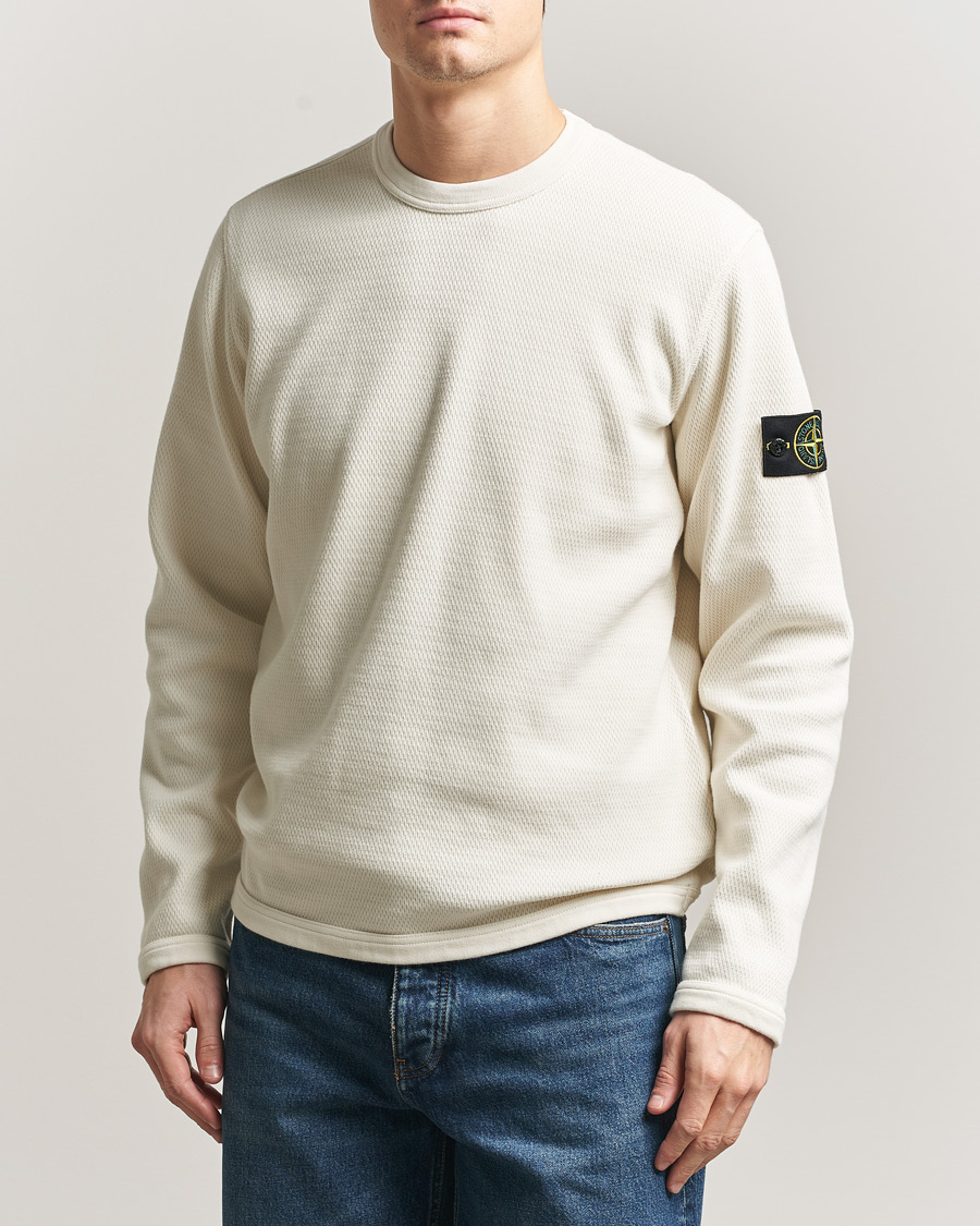 Hombres | Jerséis y prendas de punto | Stone Island | Mesh Stitch Organic Cotton Fleece Crewneck Ivory