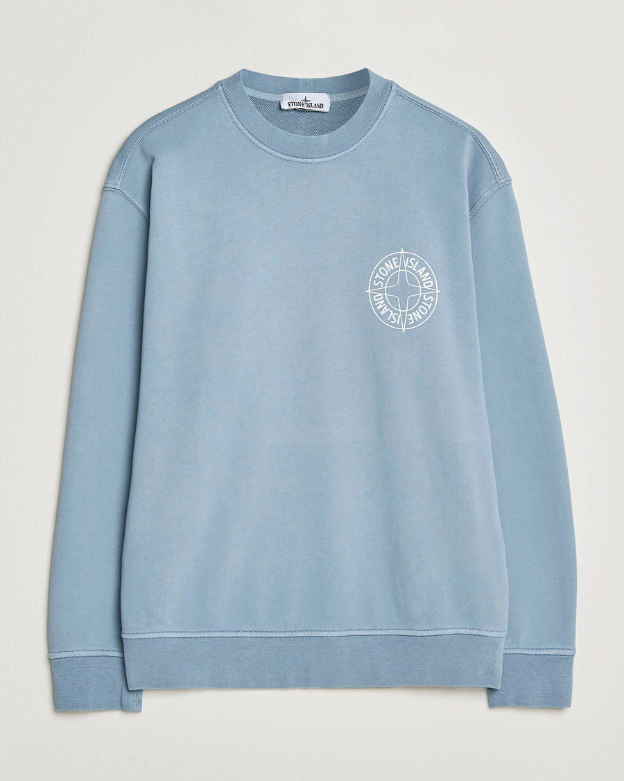 Hombres | Jerséis y prendas de punto | Stone Island | Cotton Fleece Printed Logo Sweatshirt Dark Blue