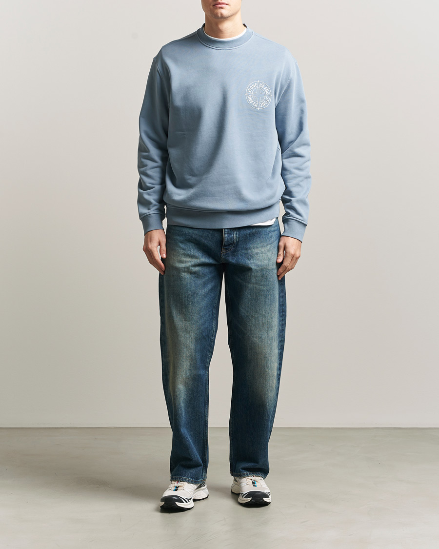 Hombres | Jerséis y prendas de punto | Stone Island | Cotton Fleece Printed Logo Sweatshirt Dark Blue