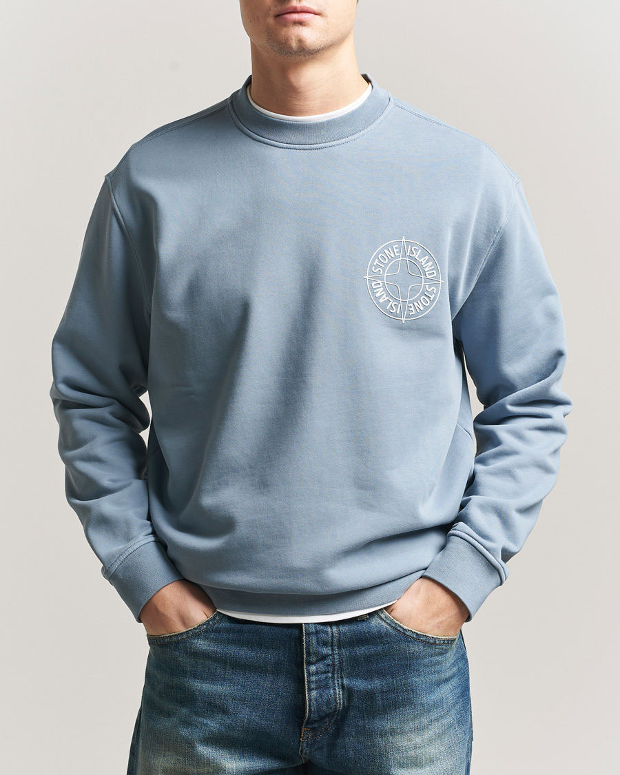 Hombres | Jerséis y prendas de punto | Stone Island | Cotton Fleece Printed Logo Sweatshirt Dark Blue