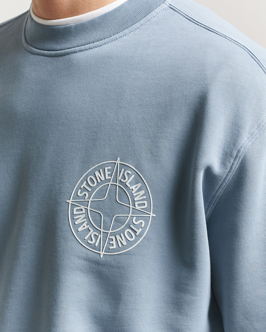 Hombres | Jerséis y prendas de punto | Stone Island | Cotton Fleece Printed Logo Sweatshirt Dark Blue
