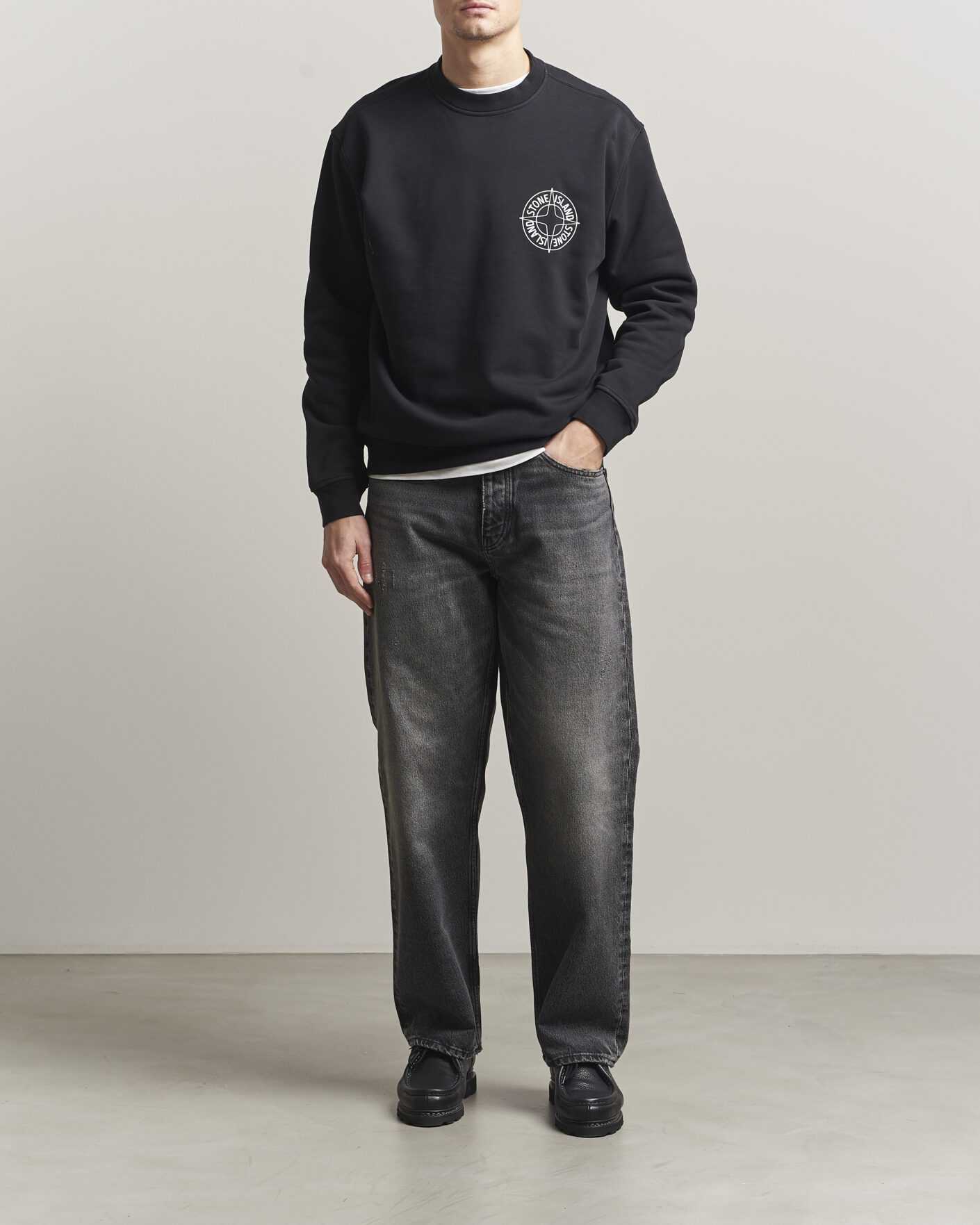 Hombres | Jerséis y prendas de punto | Stone Island | Cotton Fleece Printed Logo Sweatshirt Black