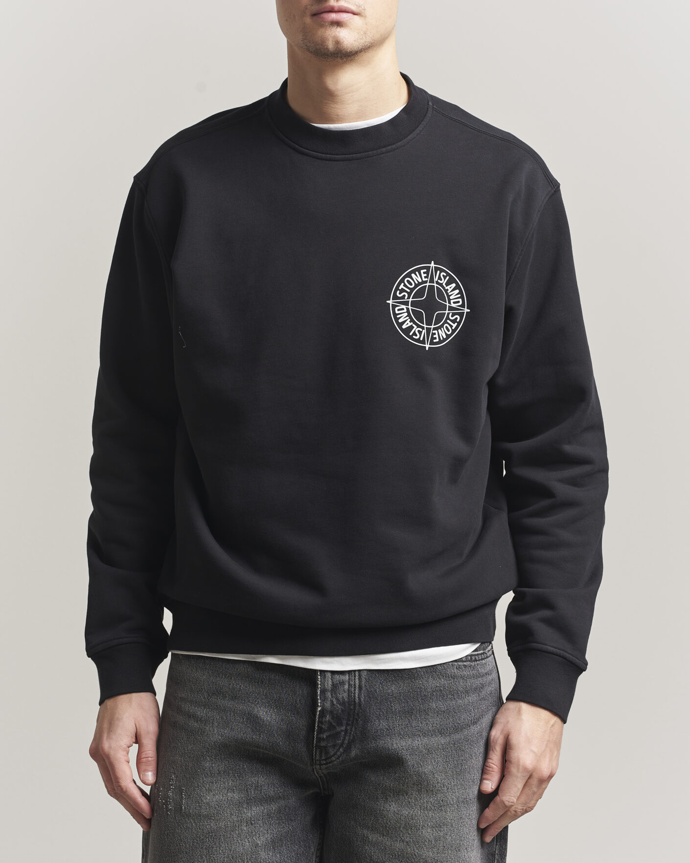 Hombres | Jerséis y prendas de punto | Stone Island | Cotton Fleece Printed Logo Sweatshirt Black