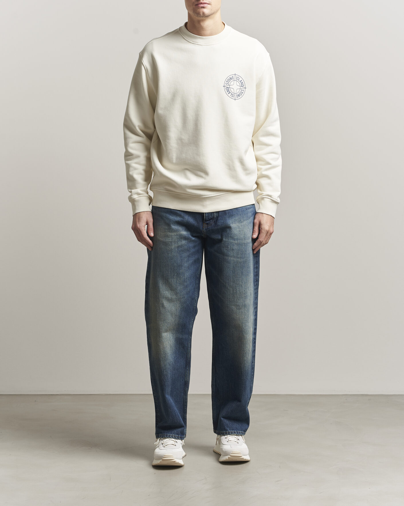 Hombres | Jerséis y prendas de punto | Stone Island | Cotton Fleece Printed Logo Sweatshirt Ivory