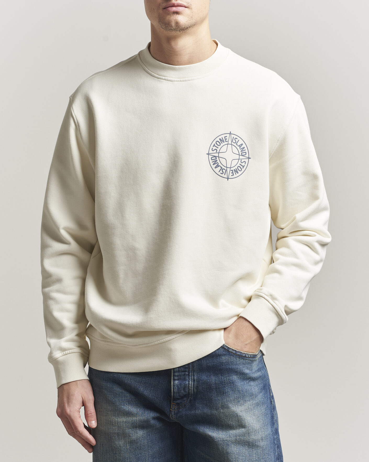 Hombres | Jerséis y prendas de punto | Stone Island | Cotton Fleece Printed Logo Sweatshirt Ivory