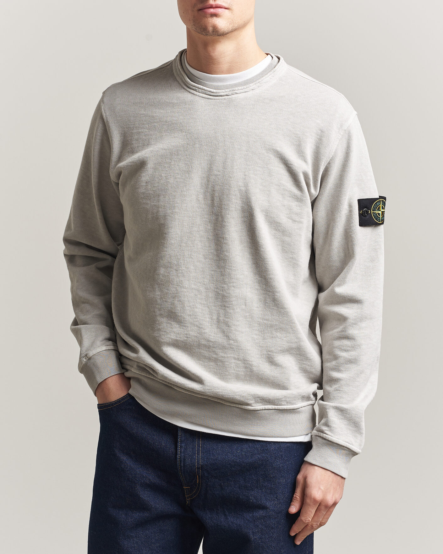 Hombres | Jerséis y prendas de punto | Stone Island | Old Dyed Cotton Sweatshirt Pearl Grey