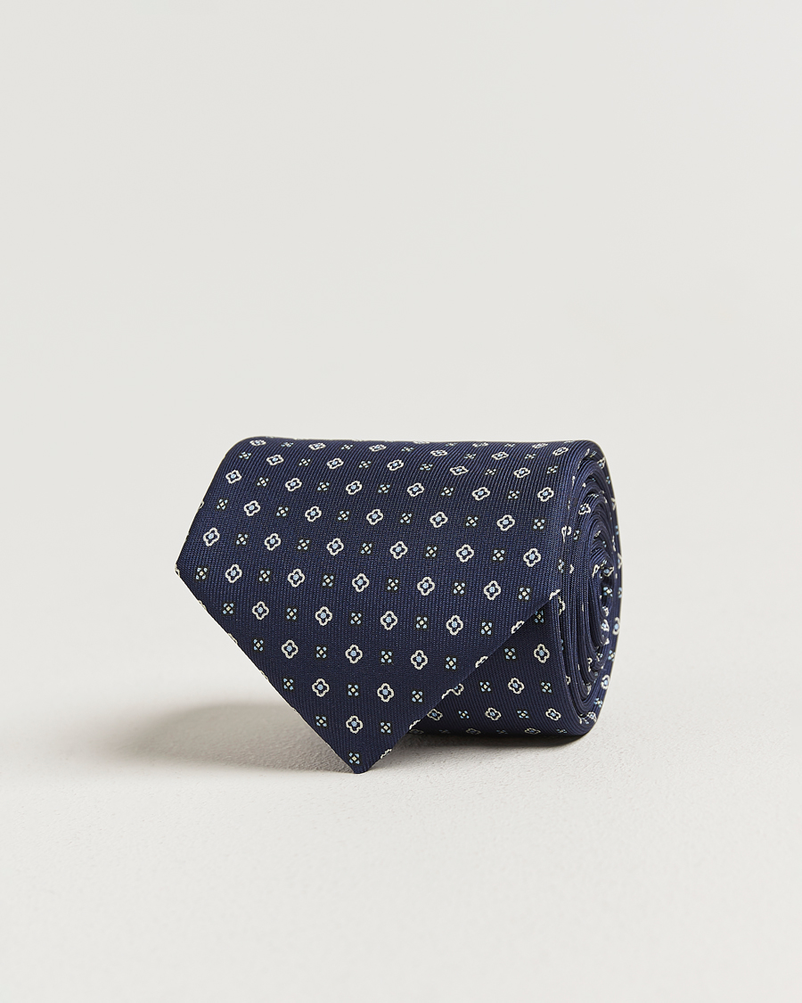 Hombres | Corbatas | E. Marinella | 3-Fold Printed Silk Tie Navy