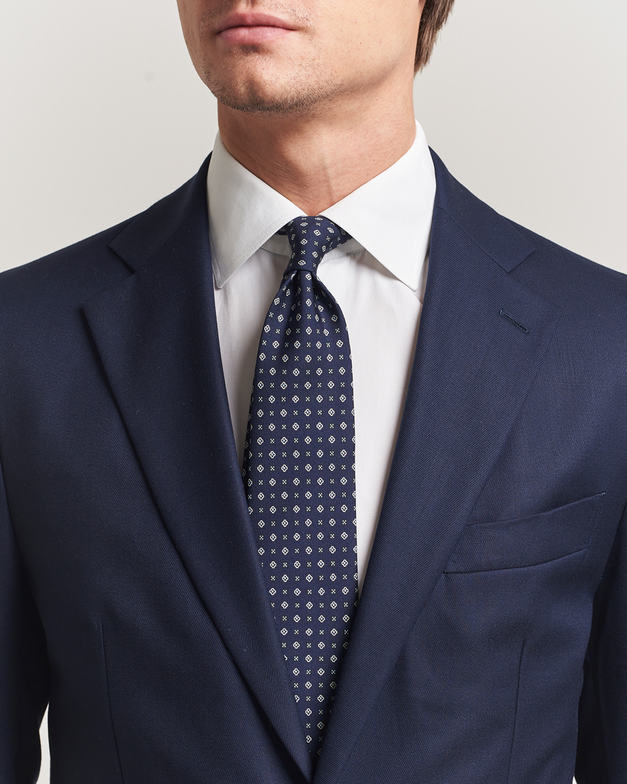 Hombres | Corbatas | E. Marinella | 3-Fold Printed Silk Tie Navy