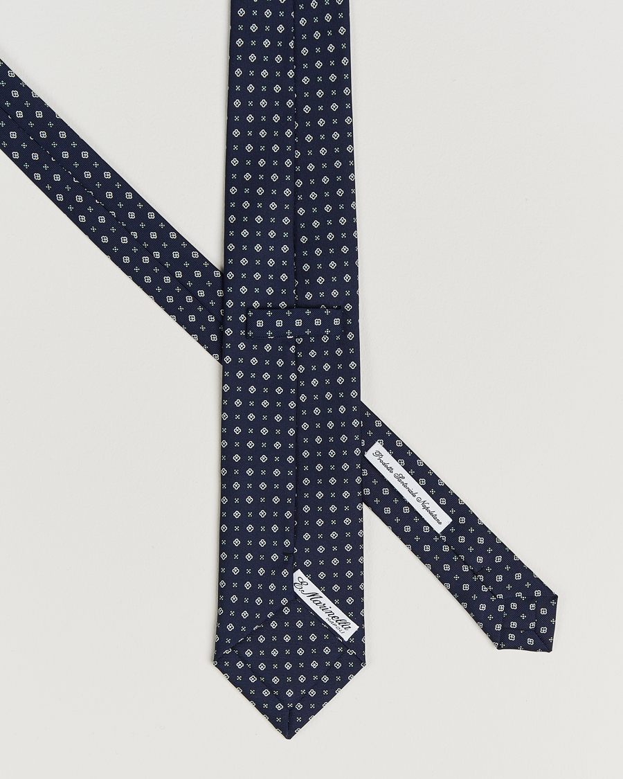 Hombres | Corbatas | E. Marinella | 3-Fold Printed Silk Tie Navy