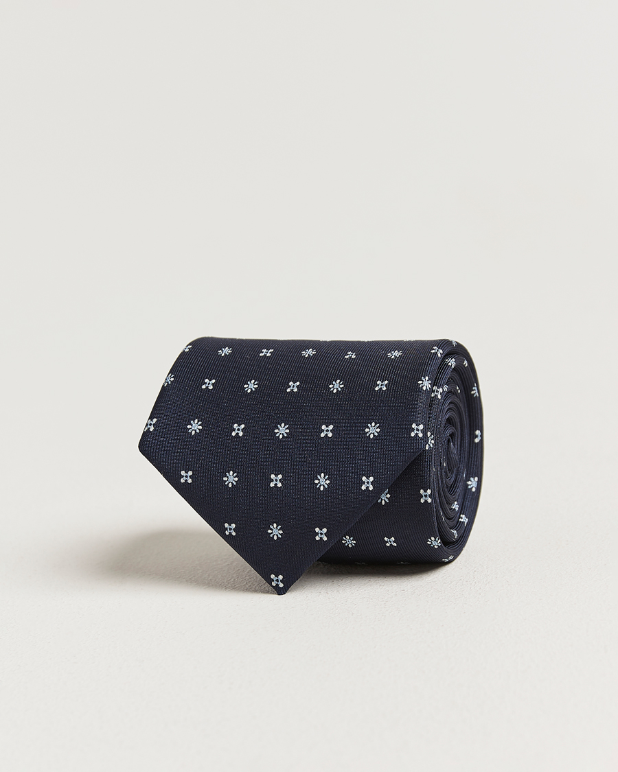 Hombres | Corbatas | E. Marinella | 3-Fold Printed Silk Tie Navy