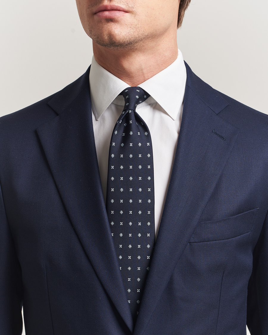 Hombres | Corbatas | E. Marinella | 3-Fold Printed Silk Tie Navy