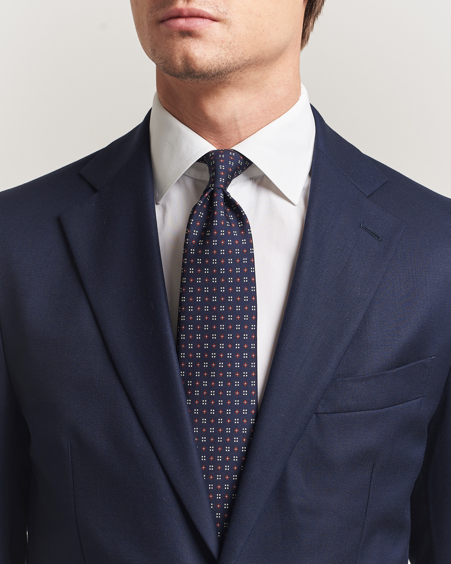 Hombres | Corbatas | E. Marinella | 3-Fold Printed Silk Tie Navy