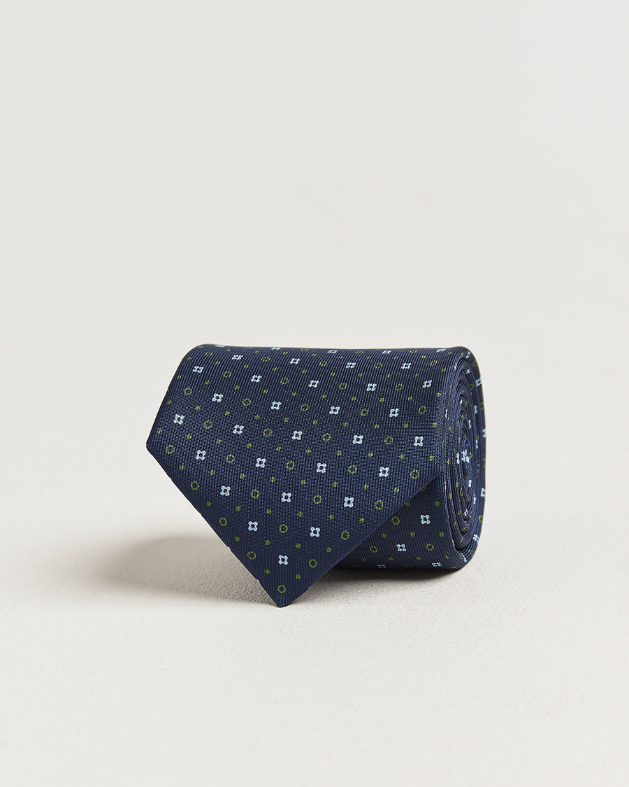 Hombres | Corbatas | E. Marinella | 3-Fold Printed Silk Tie Dark Blue