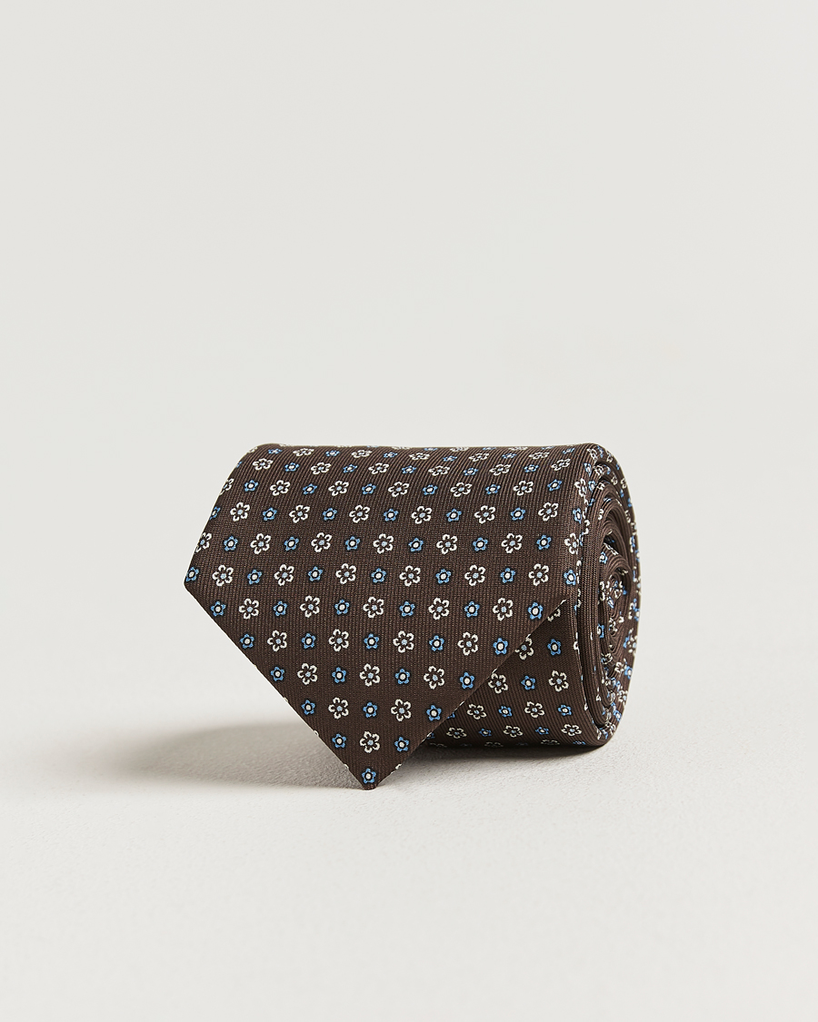 Hombres | Corbatas | E. Marinella | 3-Fold Printed Silk Tie Brown