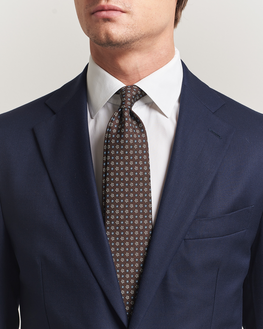 Hombres | Corbatas | E. Marinella | 3-Fold Printed Silk Tie Brown